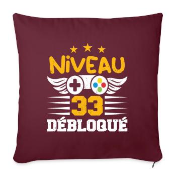Niveau 33 Débloqué, cadeau de joueur - Housse de coussin décorative 45 x 45 cm - bordeaux - Devant