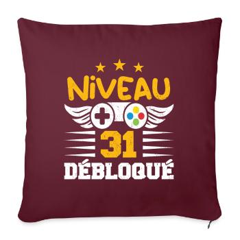 Niveau 31 Débloqué, cadeau de joueur - Housse de coussin décorative 45 x 45 cm - bordeaux - Devant