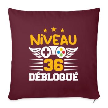Niveau 36 Débloqué, cadeau de joueur - Housse de coussin décorative 45 x 45 cm - bordeaux - Devant