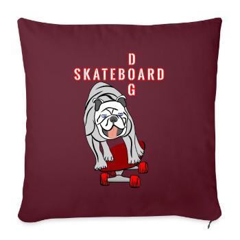 Skateboard Dog Pug Bulldog rouge gris sport - Housse de coussin décorative 45 x 45 cm - bordeaux - Devant