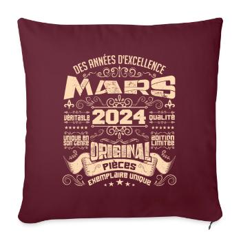 Anniversaire Vintage Né(e) en Mars 2024 - Housse de coussin décorative 45 x 45 cm - bordeaux - Devant