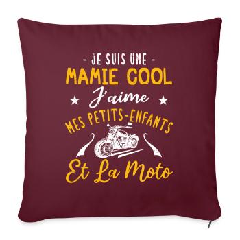 Mamie cool moto, fête des grands-mères, motarde - Housse de coussin décorative 45 x 45 cm - bordeaux - Devant