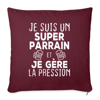 Je suis un super parrain, Humour cadeau parrain - Housse de coussin décorative 45 x 45 cm - bordeaux - Devant
