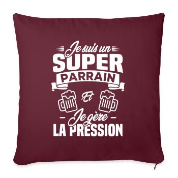 Je suis un super parrain, Humour cadeau parrain - Housse de coussin décorative 45 x 45 cm - bordeaux - Devant
