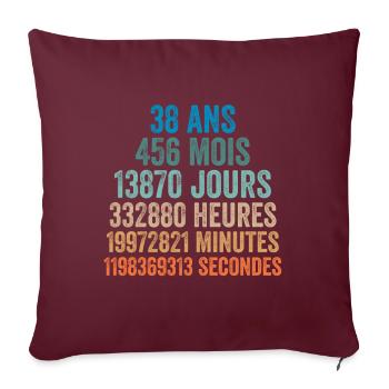 38 Ans Anniversaire - cadeau d'anniversaire - Housse de coussin décorative 45 x 45 cm - bordeaux - Devant