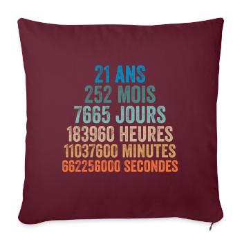21 Ans Anniversaire - cadeau d'anniversaire - Housse de coussin décorative 45 x 45 cm - bordeaux - Devant