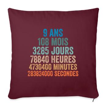9 Ans Anniversaire - cadeau d'anniversaire - Housse de coussin décorative 45 x 45 cm - bordeaux - Devant