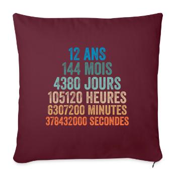 12 Ans Anniversaire - cadeau d'anniversaire - Housse de coussin décorative 45 x 45 cm - bordeaux - Devant