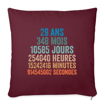 29 Ans Anniversaire - cadeau d'anniversaire - Housse de coussin décorative 45 x 45 cm - bordeaux - Devant