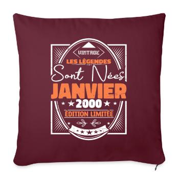 Janvier 2000 | Vintage Anniversaire 2000 Rétro - Housse de coussin décorative 45 x 45 cm - bordeaux - Devant