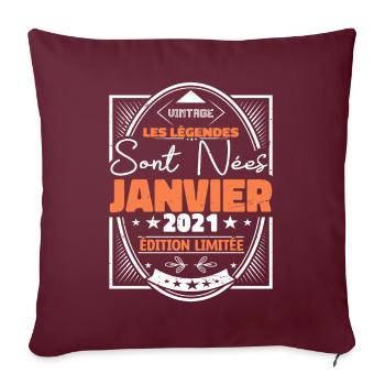 Janvier 2021 | Vintage Anniversaire 2021 Rétro - Housse de coussin décorative 45 x 45 cm - bordeaux - Devant
