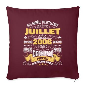 Juillet 2006 Anniversaire Idée Cadeau Vintage 2006 - Housse de coussin décorative 45 x 45 cm - bordeaux - Devant