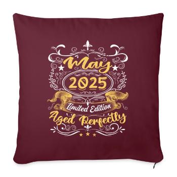 Mai 2025 - Vintage Cadeau d'anniversaire - 2025 - Housse de coussin décorative 45 x 45 cm - bordeaux - Devant