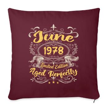 Juin 1978 | Vintage Cadeau 1978 - Housse de coussin décorative 45 x 45 cm - bordeaux - Devant