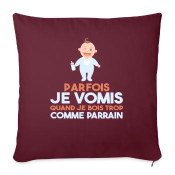 Cadeau humour bébé enfant Biberon Parrain et fille - Housse de coussin décorative 45 x 45 cm - bordeaux - Devant