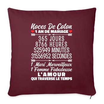 Noces De Coton 1 An De Mariage - Housse de coussin décorative 45 x 45 cm - bordeaux - Devant
