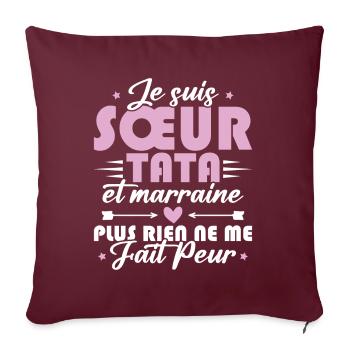 Sœur Tata et Marraine - Housse de coussin décorative 45 x 45 cm - bordeaux - Devant