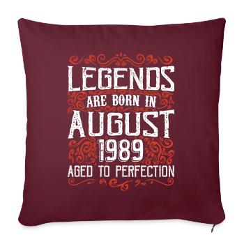 1989 Août Vintage Anniversaire Rétro Août 1989 - Housse de coussin décorative 45 x 45 cm - bordeaux - Devant