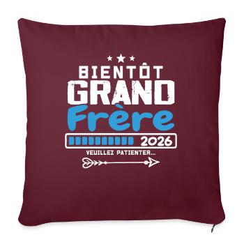 Bientôt Grand Frère 2026 - Futur grand-frère - Housse de coussin décorative 45 x 45 cm - bordeaux - Devant