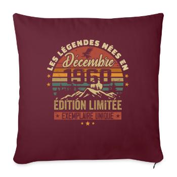 1960 Vintage Cadeau Anniversaire Décembre 1960 - Housse de coussin décorative 45 x 45 cm - bordeaux - Devant