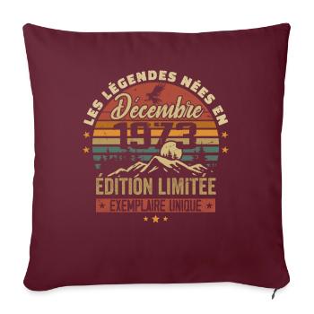 1973 Vintage Cadeau Anniversaire Décembre 1973 - Housse de coussin décorative 45 x 45 cm - bordeaux - Devant