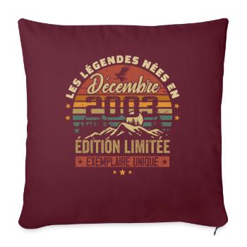2003 Vintage Cadeau Anniversaire Décembre 2003 - Housse de coussin décorative 45 x 45 cm - bordeaux - Devant