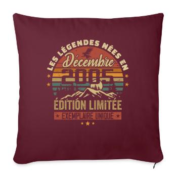 2005 Vintage Cadeau Anniversaire Décembre 2005 - Housse de coussin décorative 45 x 45 cm - bordeaux - Devant