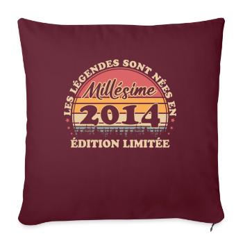 Millésime 2014 Vintage Anniversaire Rétro 2014 - Housse de coussin décorative 45 x 45 cm - bordeaux - Devant