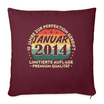 Janvier 2014 Vintage Cadeau Anniversaire 10 Ans - Housse de coussin décorative 45 x 45 cm - bordeaux - Devant