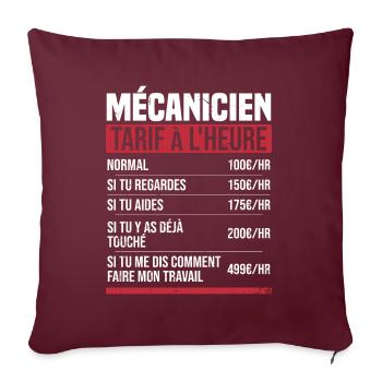 Mécanicien tarif à l'heure idée cadeau humour - Housse de coussin décorative 45 x 45 cm - bordeaux - Devant