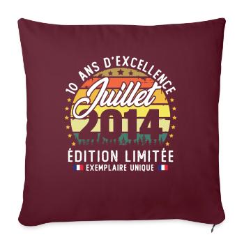 Juillet 2014 Vintage Cadeau Anniversaire 10 Ans - Housse de coussin décorative 45 x 45 cm - bordeaux - Devant