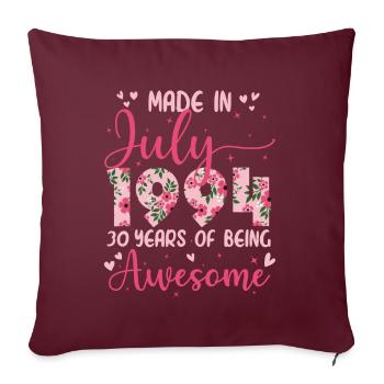 Juli 1994 Geschenk zum 30-jährigen Jubiläum für Frauen - Sofakissenbezug 45 x 45 cm - Burgunderrot - Vorne