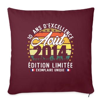 Août 2014 Vintage Cadeau Anniversaire 10 Ans - Housse de coussin décorative 45 x 45 cm - bordeaux - Devant