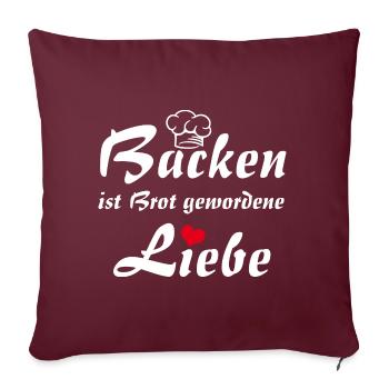 Backen ist Liebe mit Bäckermütze und Herz - Sofakissenbezug 45 x 45 cm - Burgunderrot - Vorne