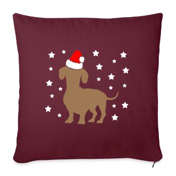 Teckel de Noël avec des étoiles de chapeau de Père Noël - Housse de coussin décorative 45 x 45 cm - bordeaux - Devant