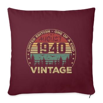 Vintage 1940 Millésime Août 1940 August 1940 Août - Housse de coussin décorative 45 x 45 cm - bordeaux - Devant