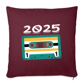 Cassette 2025 Vintage Anniversaire 2025 - Housse de coussin décorative 45 x 45 cm - bordeaux - Devant