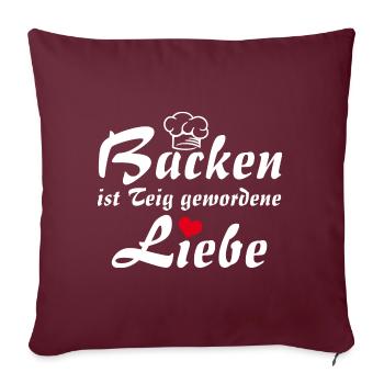 Backen ist Liebe mit Bäckermütze und Herz - Sofakissenbezug 45 x 45 cm - Burgunderrot - Vorne