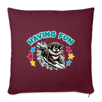 Drôle de loutre surfeuse avec des lunettes de soleil - Housse de coussin décorative 45 x 45 cm - bordeaux - Devant