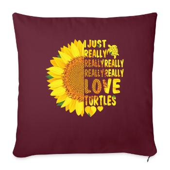 J'aime vraiment vraiment les tortues femmes tournesol - Housse de coussin décorative 45 x 45 cm - bordeaux - Devant