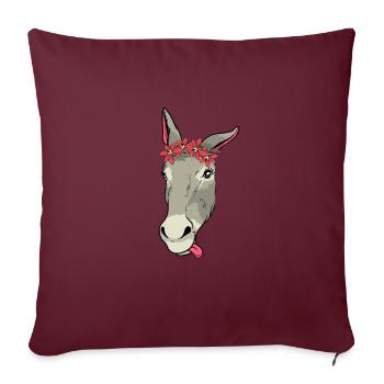 Âne doux avec cadeau de fleurs je mule - Housse de coussin décorative 45 x 45 cm - bordeaux - Devant