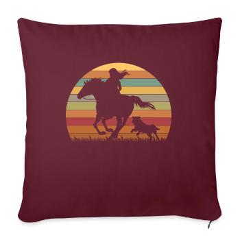 Chiens chevaux aiment rétro graphique cadeau équestre - Housse de coussin décorative 45 x 45 cm - bordeaux - Devant
