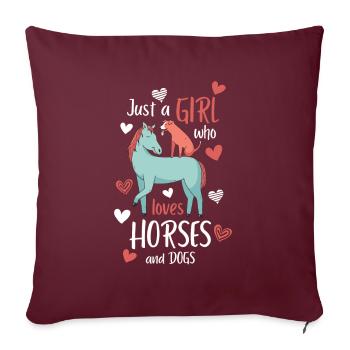 Une fille qui aime les chevaux et les chiens - Housse de coussin décorative 45 x 45 cm - bordeaux - Devant