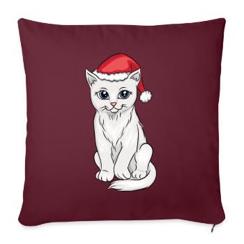 Chat, porter, chapeau noël noël - Housse de coussin décorative 45 x 45 cm - bordeaux - Devant