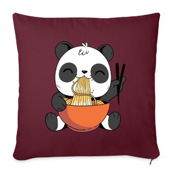 Panda mignon mangeant des ramen - Housse de coussin décorative 45 x 45 cm - bordeaux - Devant