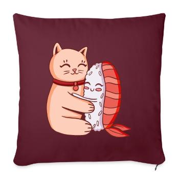 Chat mignon et sushi étreignant - Housse de coussin décorative 45 x 45 cm - bordeaux - Devant