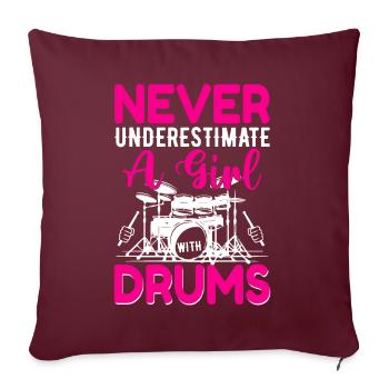 Drôle de femme percussion de batterie cadeau - Housse de coussin décorative 45 x 45 cm - bordeaux - Devant