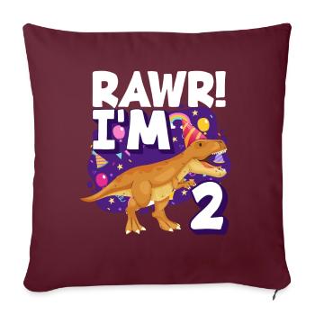 2ème anniversaire Garçon Filles 2 ans Dinosaures - Housse de coussin décorative 45 x 45 cm - bordeaux - Devant