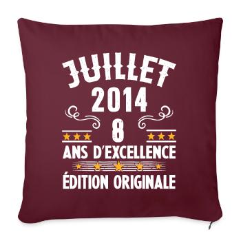 8 Ans Anniversaire Vintage Né(e) en Juillet 2014 - Housse de coussin décorative 45 x 45 cm - bordeaux - Devant
