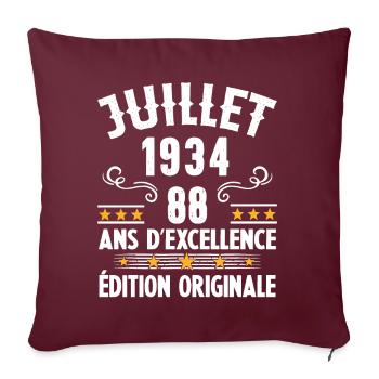 88 Ans Anniversaire Vintage Né(e) en Juillet 1934 - Housse de coussin décorative 45 x 45 cm - bordeaux - Devant